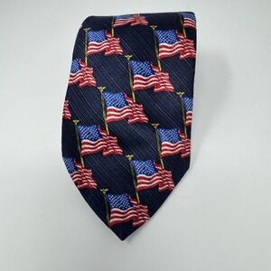 American Traditions Tie Mens One Size Blue Silk American Flag Patriotic Necktie